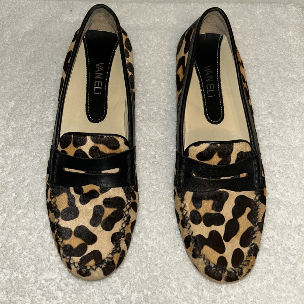 Van Eli Womens Penny Loafer Cheetah Print Calf Hair Driving Shoe Size 8A Preowned