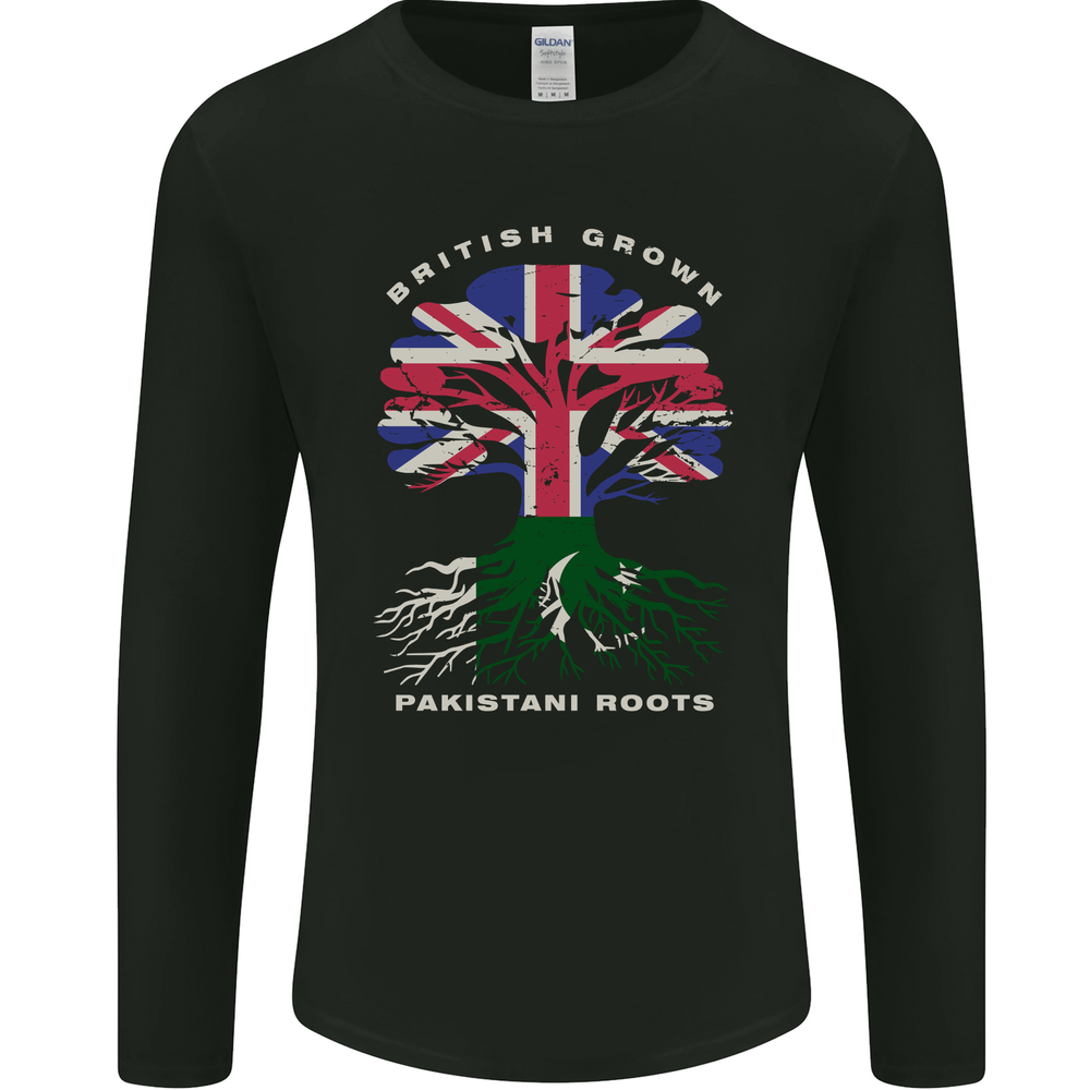 British Pakistan Roots Flag Long Sleeve T-Shirt for Men