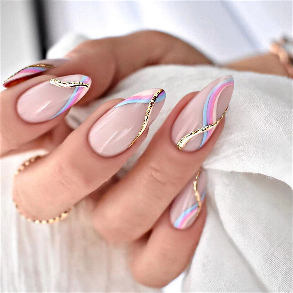 24pcs Short Almond Press On Nails French Winter Design for Nail Art Salon