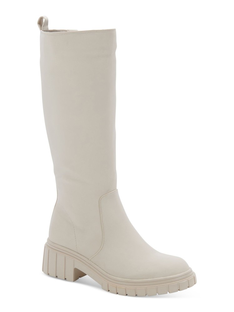 AQUA COLLEGE Womens Ivory Waterproof Paz Round Toe Block Heel Riding Boot 7 M