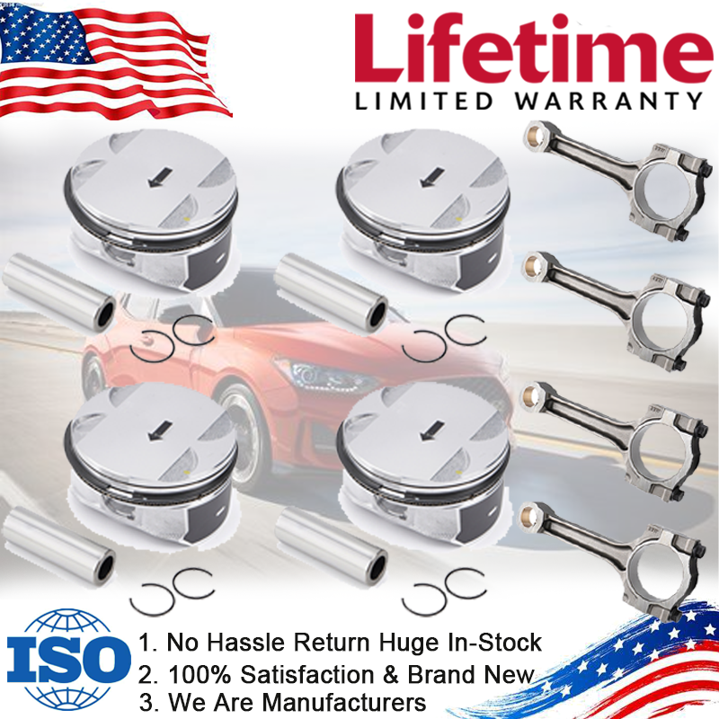 Engine Connecting RodX4 w/ Piston & Ring Kit for Chevrolet Buick Saturn GMC 2.4L