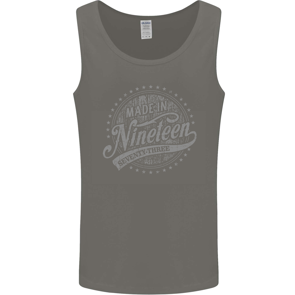 Distressed 52nd Birthday Made In 1973 Mens Vest Tank Top Charcoal