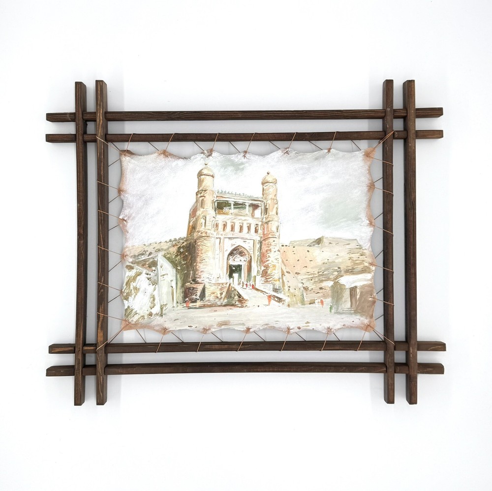 Framed Leather Surface Fine Art Oil Painting Historical Islamic World Monument