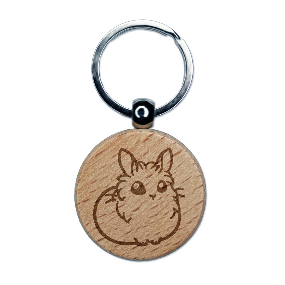 Lionhead Rabbit Bunny Cute Engraved Wood Round Keychain Tag Charm