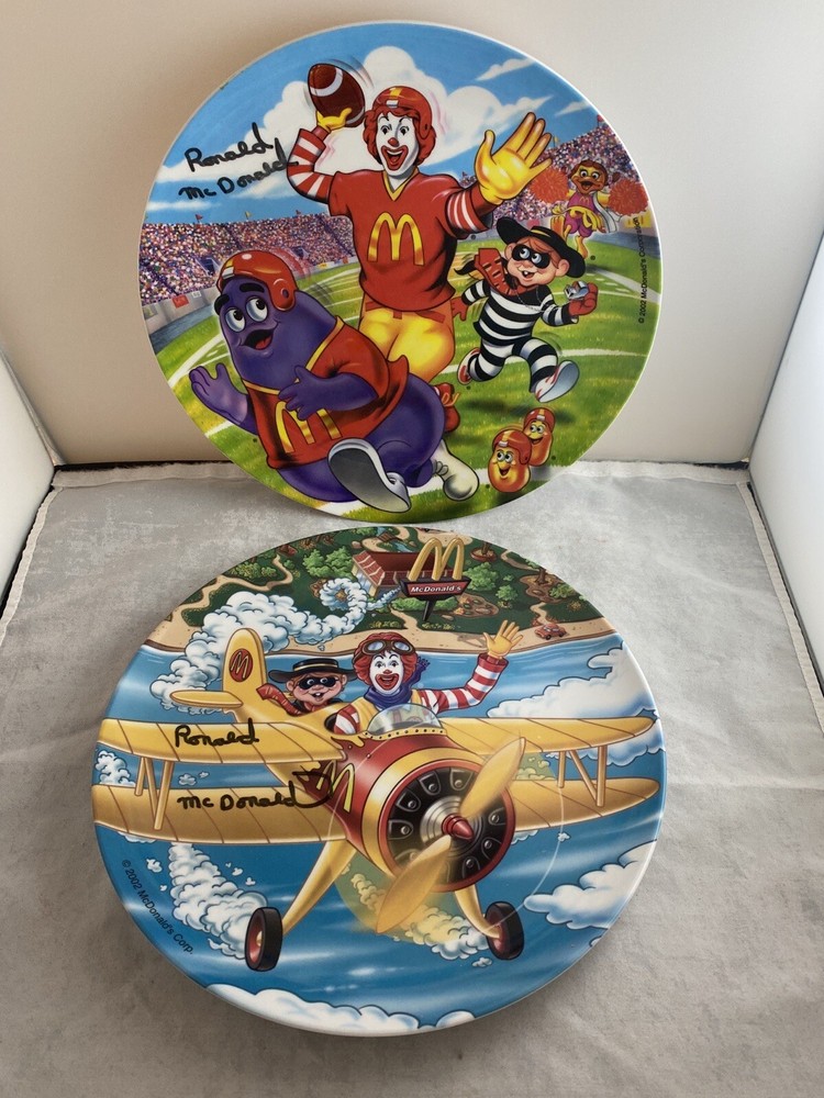 RONALD MCDONALD 2002 COLLECTORS PLATES FOOTBALL AND AIRPLANE Signed