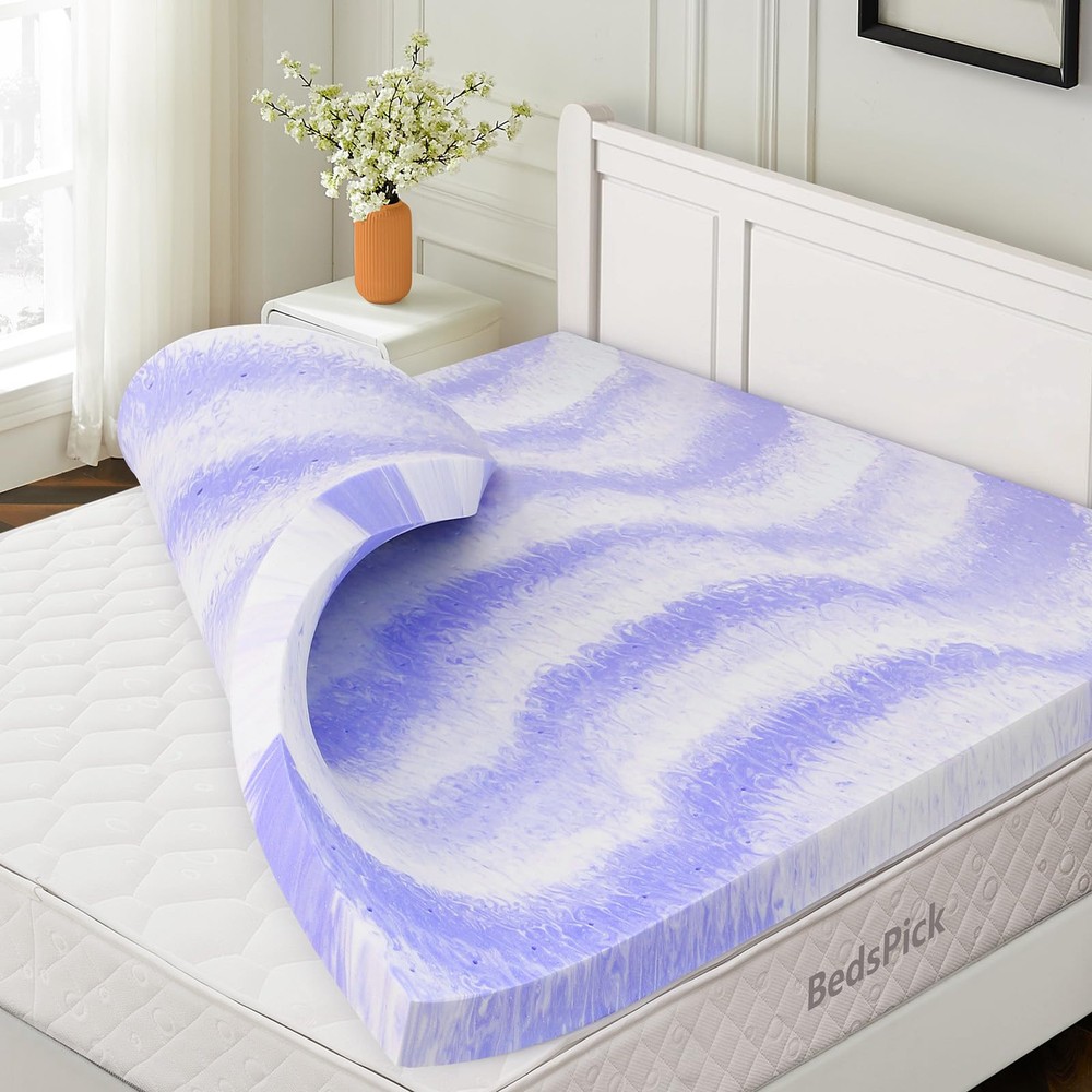 BedsPick 3 Inch Memory Foam Mattress Topper King Size, Gel Infused Swirl Bed ...