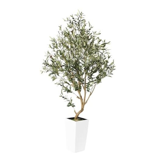 Artificial Olive Tree, 5.5FT Faux Olive Tree with Tall Planter, Large White