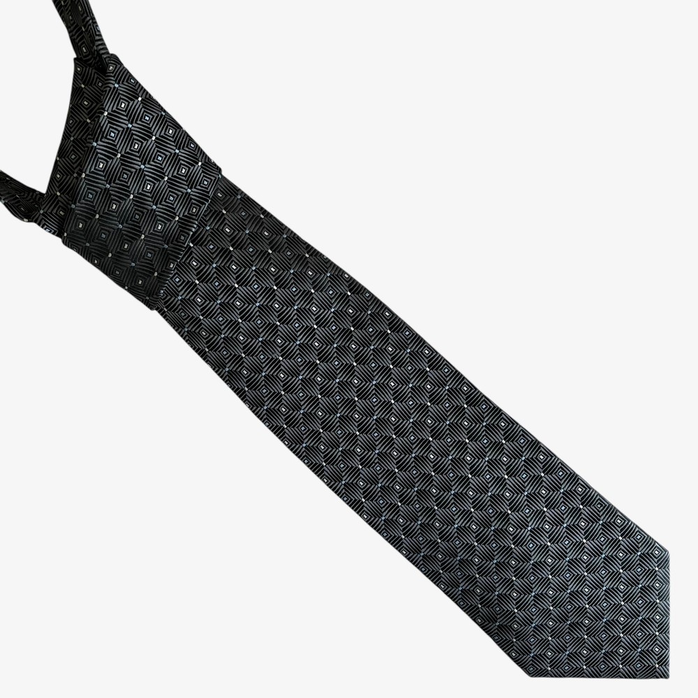 Vintage 90s Guy Laroche Diffusion Abstract Geometric Square Print Black Silk Tie