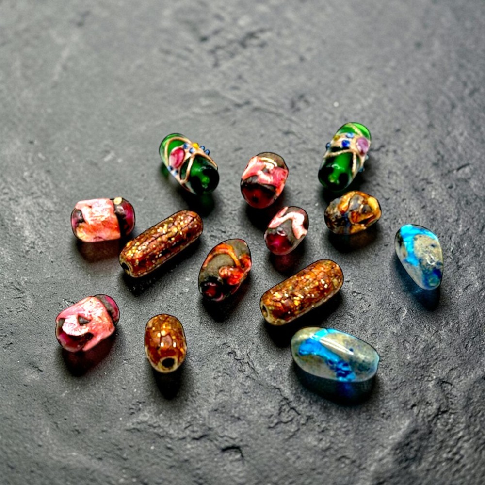 13 Rare Old Venetian & Stunning Art Glass Exquisite Beads for Jewelry Making