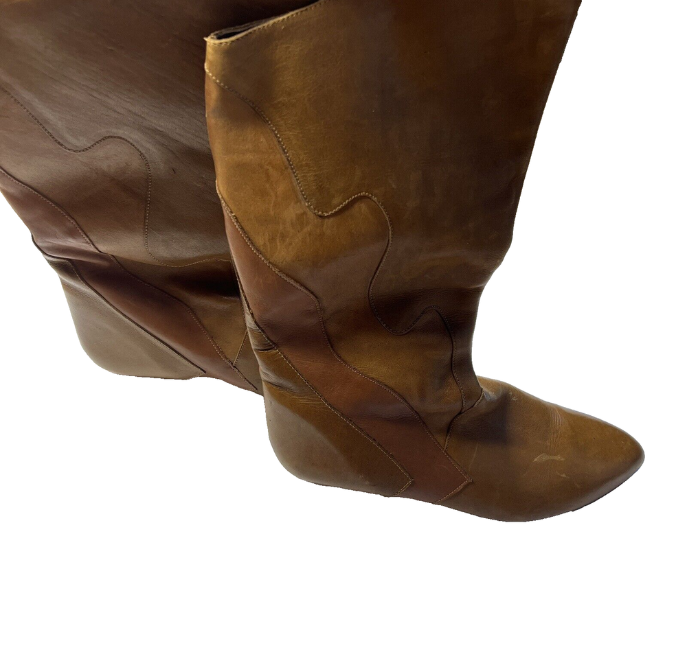 Equestrian Riding Cowgirl Brown Leather Boots Pull On Women's 7 Made in Chile