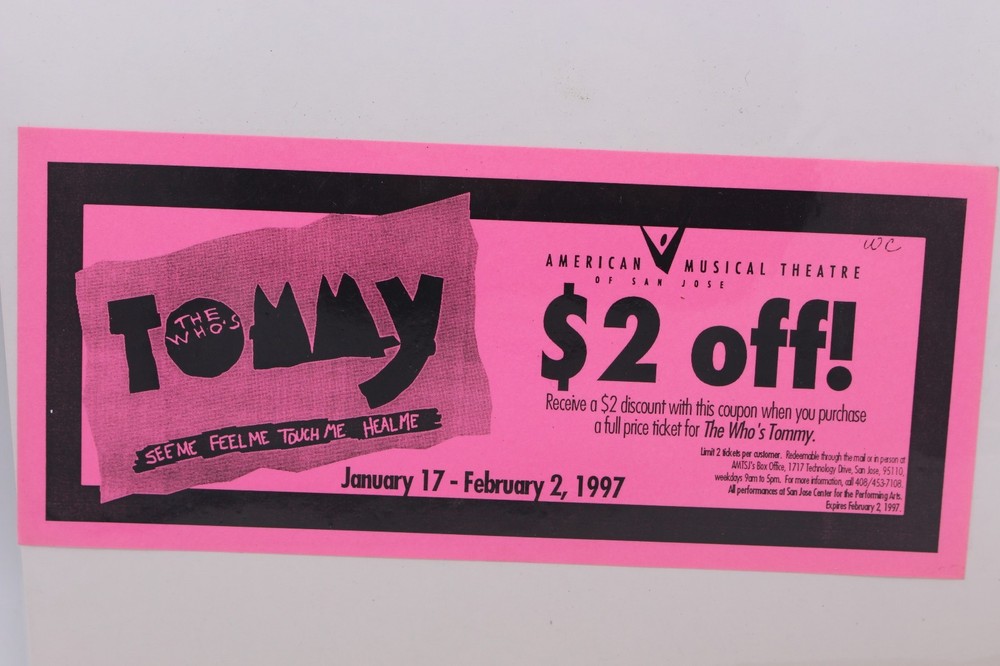 AMERICAN MUSICAL THEATRE OF SAN JOSE THE WHO'S TOMMY 1997 COUPON-image