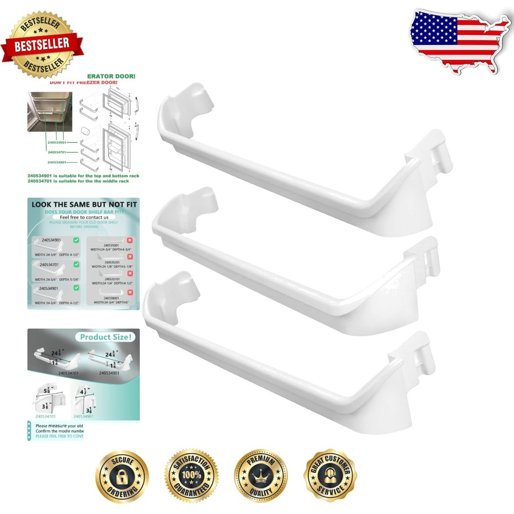 Durable ABS Frigidaire & Kenmore Refrigerator Door Shelf Rack 3-Pack in White
