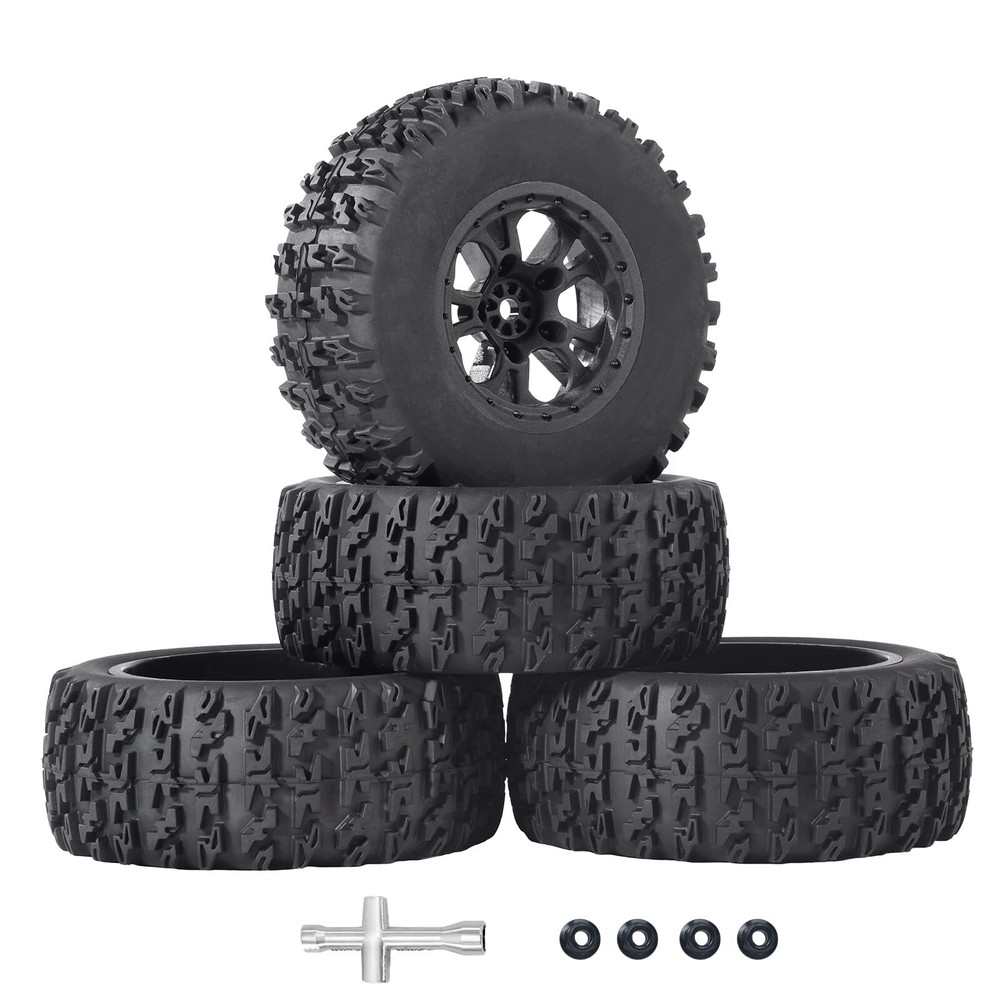 12mm Hex RC Wheels and Tires 4PCS 1/10 Scale RC Short Course Truck Tires for ...