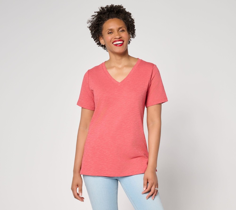 Denim & Co. Women's Top Plus Sz 2X Naturals Linen Blend Crossover Pink A644479