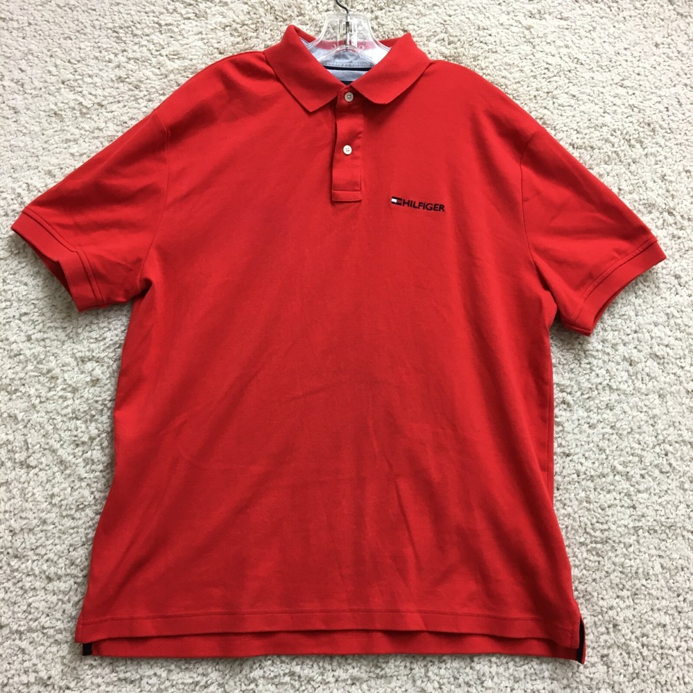 Tommy Hilfiger Polo Shirt Large Adult Red Classic Fit Short Sleeve Golf Mens L
