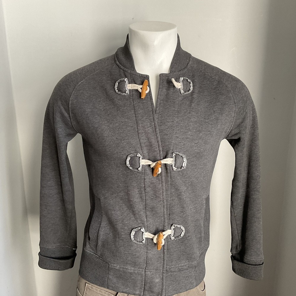 LANDS END MENS CARDGIAN Light JACKET Small GREY Duffle Button Up CASUAL Fleecy