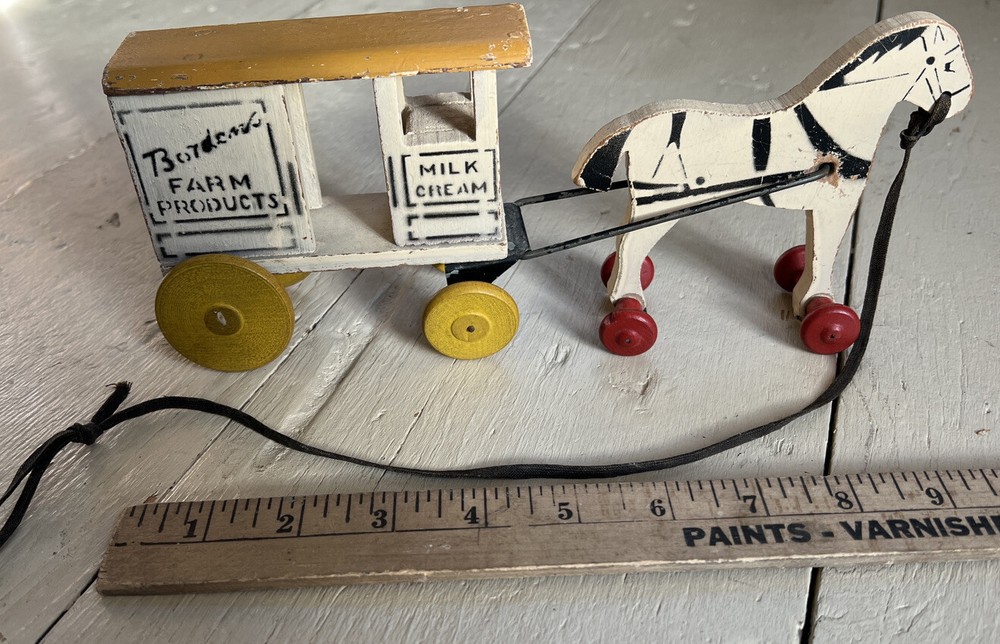 Antique Advertising Bordens milk Cream horse wagon wood toy