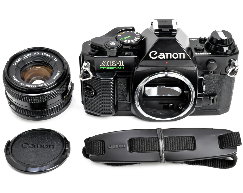 Canon AE-1 AE1 Program Black 35mm Vintage SLR Best Film Camera + 50mm Lens Japan