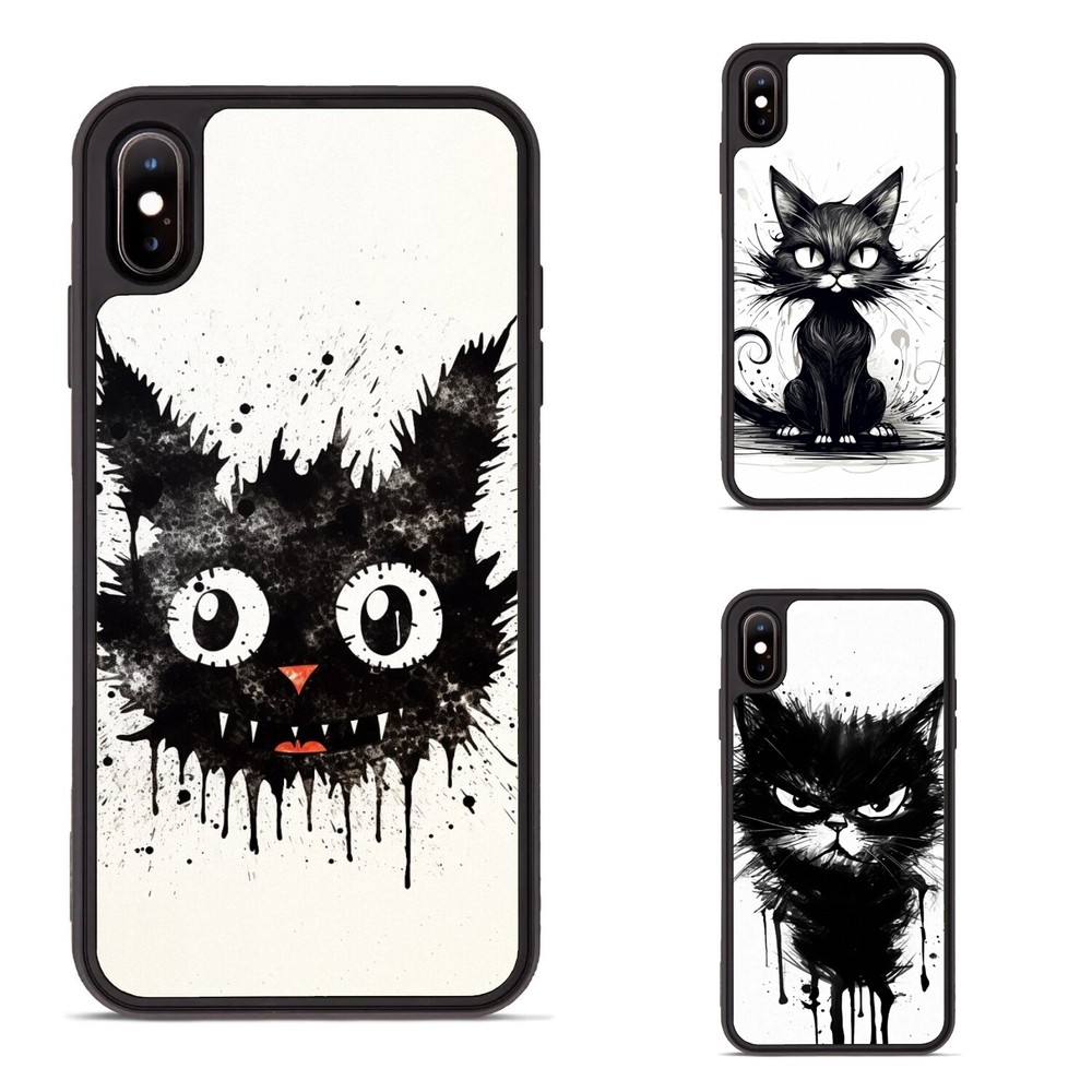 Black Cat Cartoon Hybrid Case for iPhone SE4 16e 14 15 16 Plus Pro Max