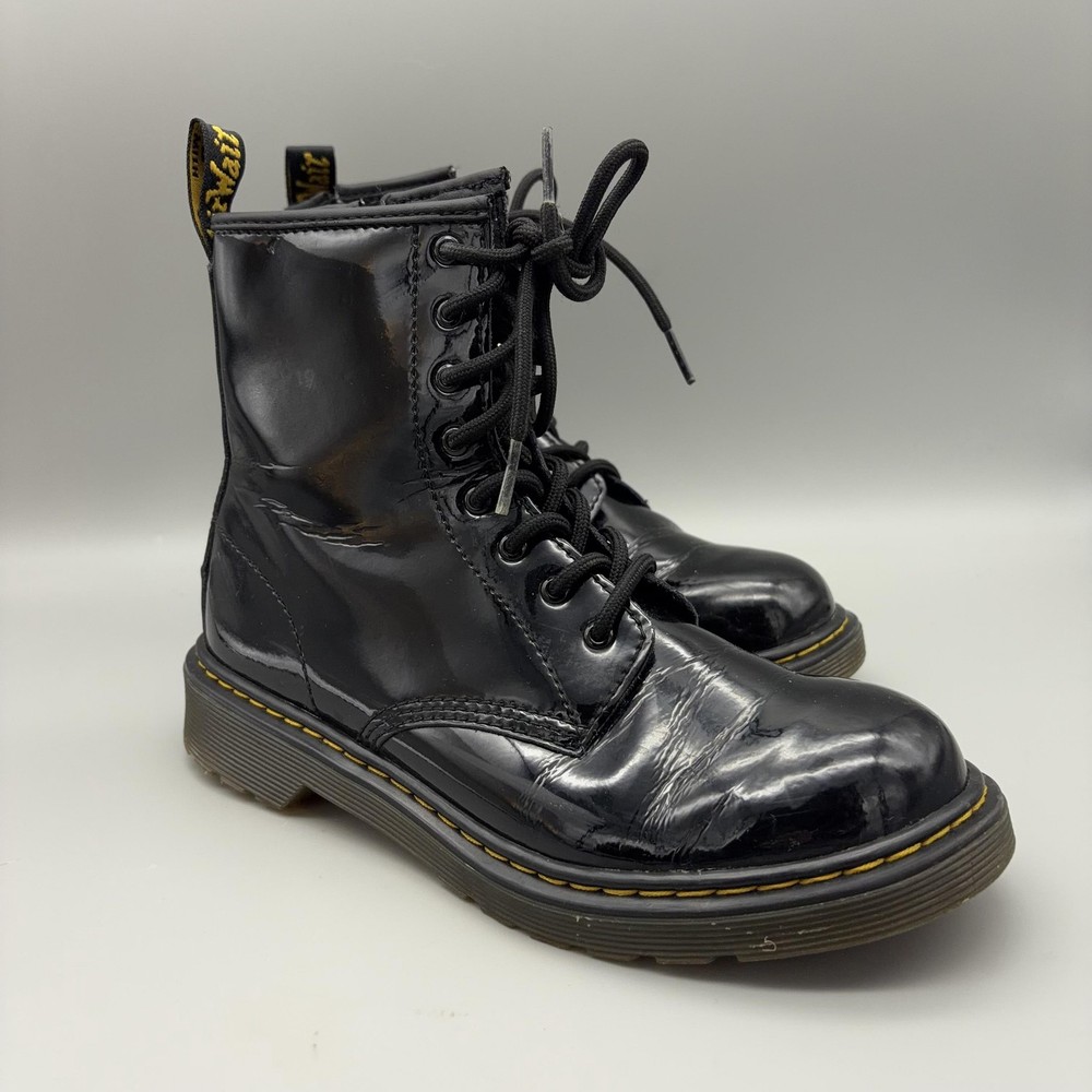 Dr Martens Boots Youth Size 5 Black Patent Leather Zip Lace Up Combat 1460 Y