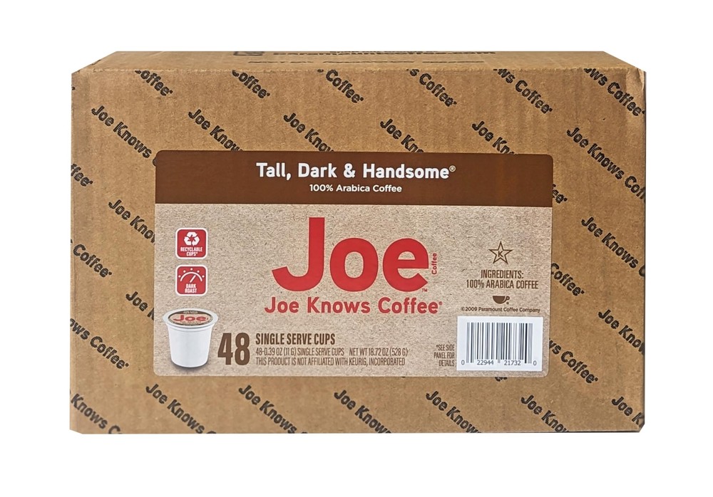 Joe Knows Coffee Single Serve Cups Pods and Capsules, Tall Dark 48 Count