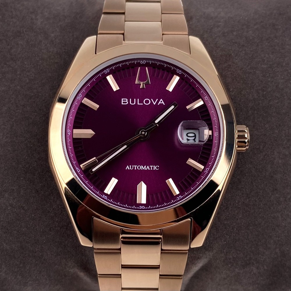 Bulova Surveyor Automatic Watch 39mm Purple Dial Rose Gold Men's Watch 97B234