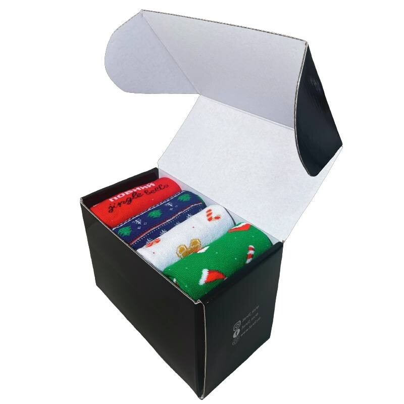 Set 4 Pairs Cozy Mood Terry Socks Gift Box Christmas Design Warm Winter Printed