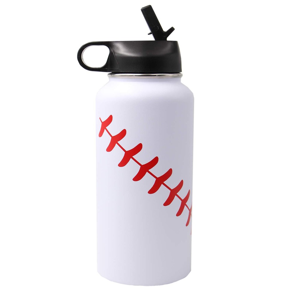 LaiChary 32oz Wide Mouth Water Bottle with Two Lids(Straw, Handle Lid), 18/8 ...