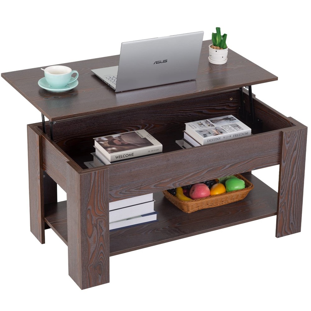 FDW Lift Top Coffee Table with Hidden Storage Compartment & Lower Shelf,Coffe...