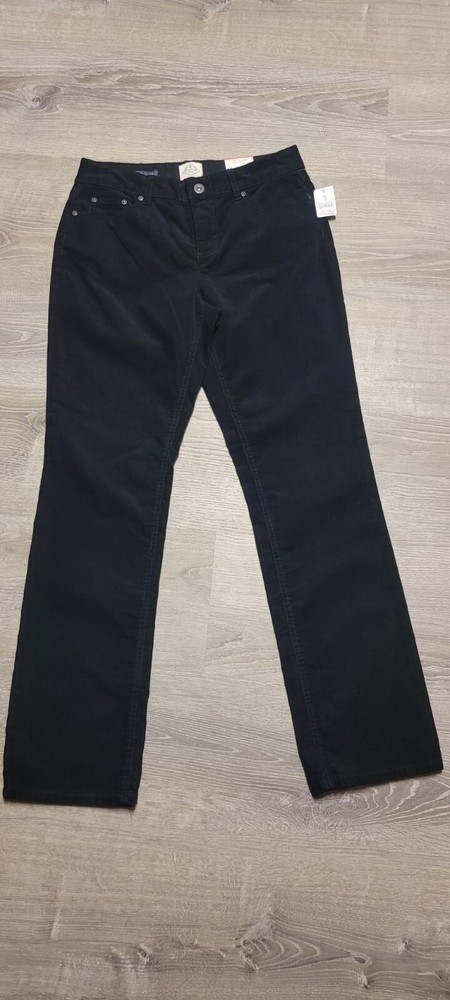 St. John's Bay Women's Black Classic Fit Straight Leg Corduroy Pants Size 10