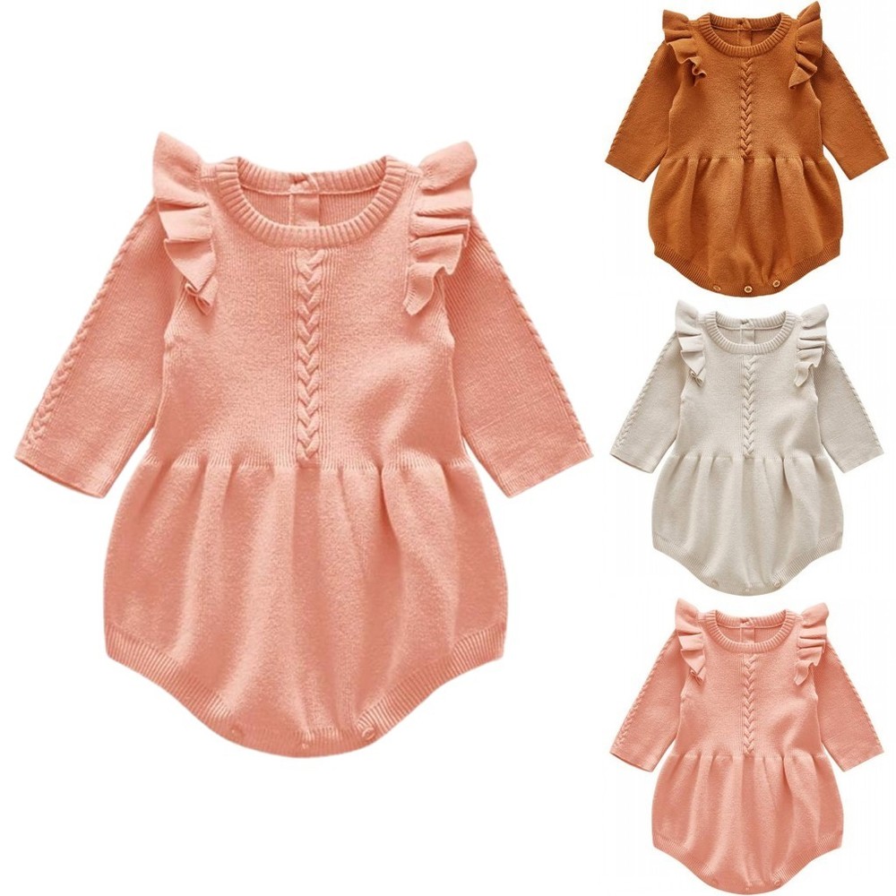 Baby Girl Knit Sweater Romper Newborn Knitted Bubble Romper Long Sleeve Sweater