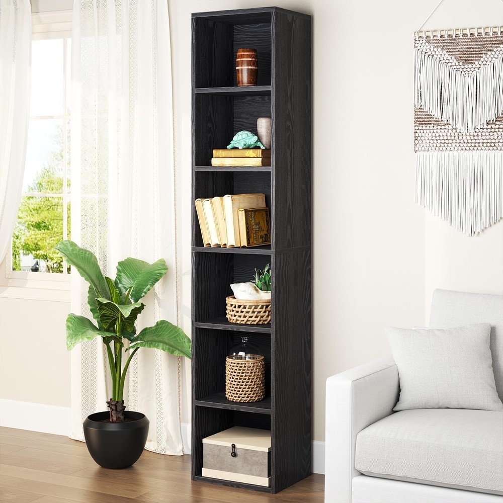 Slim 6-Tier Cube Bookshelf for Modern Corner Storage Display