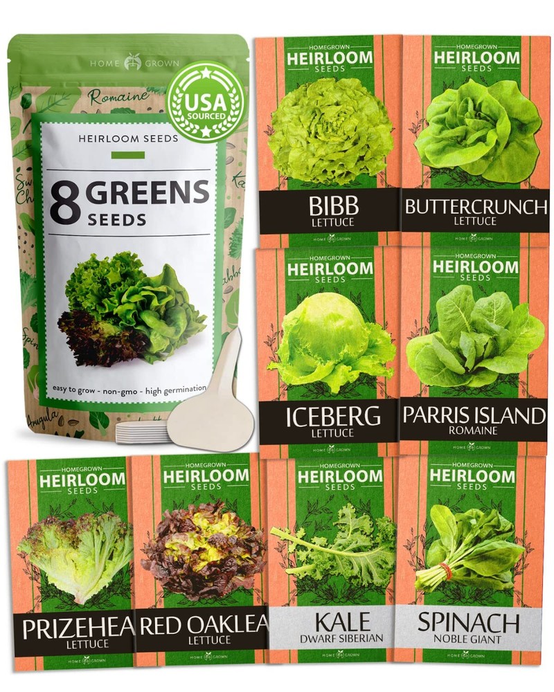 8 Lettuce & Salad Greens Vault - 4,000+ Non-GMO Vegetable Seeds for Outdoors ...