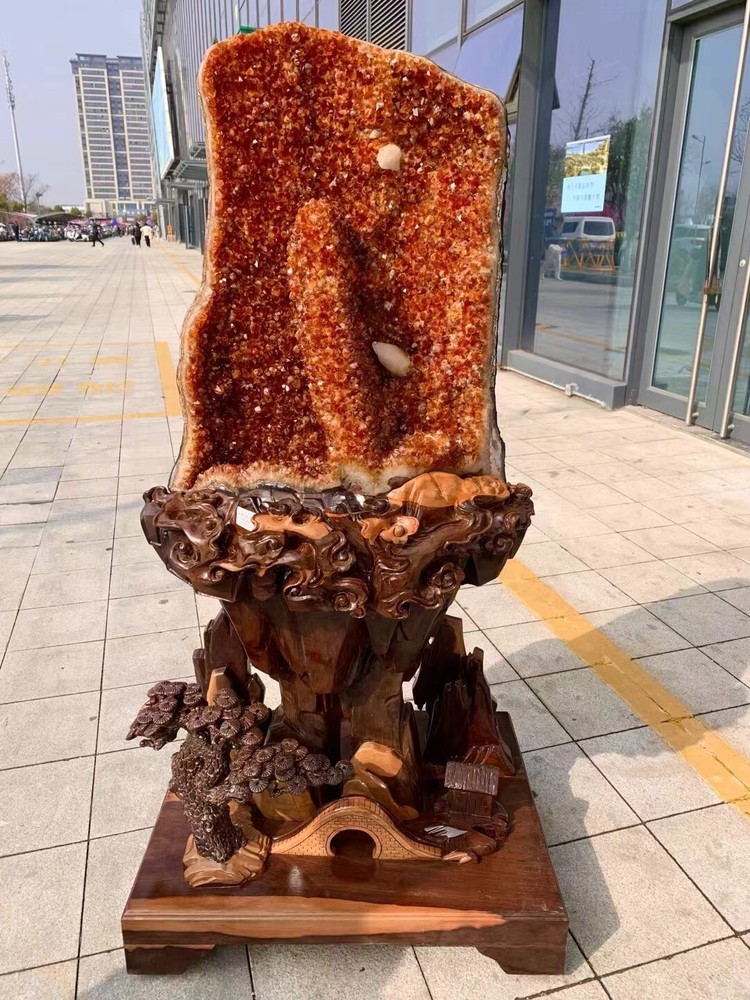 660LB Rare Natural Citrine Quartz Geode Crystal Cluster Specimen for Collectors