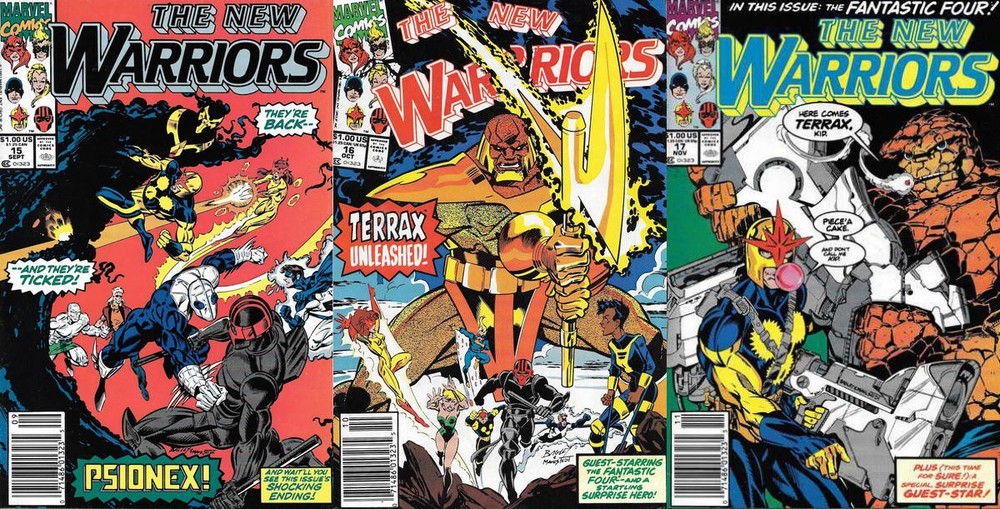 The New Warriors #15-17 Newsstand Covers 1990-1996 Marvel Comics Set of 3