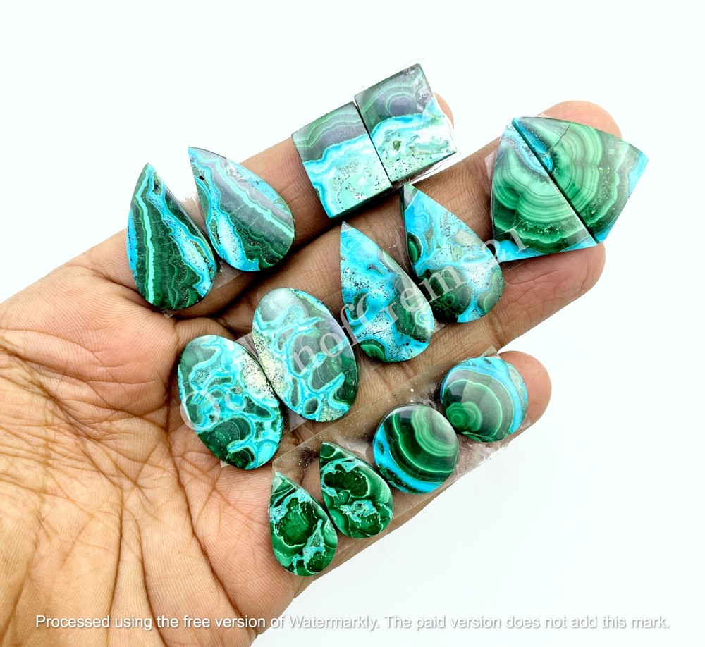 Natural Azurite Chrysocolla  Pairs, 4 Pieces Stone Loose Gemstone Cabochon