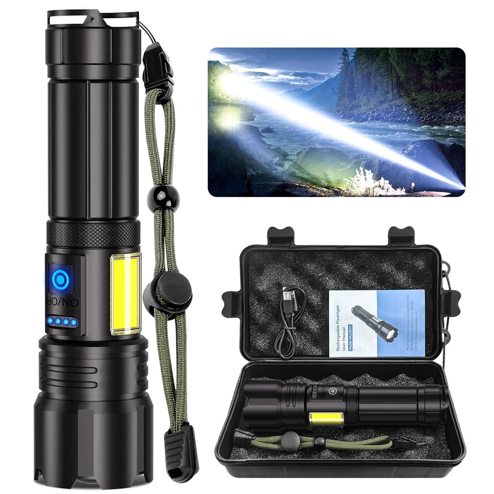 Flashlight High Lumens, Rechargeable Super Bright 30000 Lumen LED Tactical Fl...