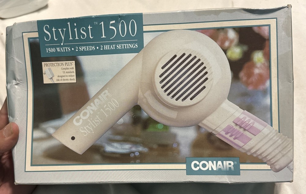Vtg Conair Stylist 1500 Watt Hair Dryer Dual Setting 90’s Model 083a New Open