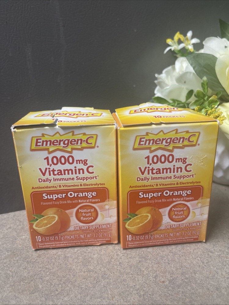 2 Pack (20Packets Total) Emergen-C 1,000 mg Vitamin C ORANGE Drink Mix EX:04/26