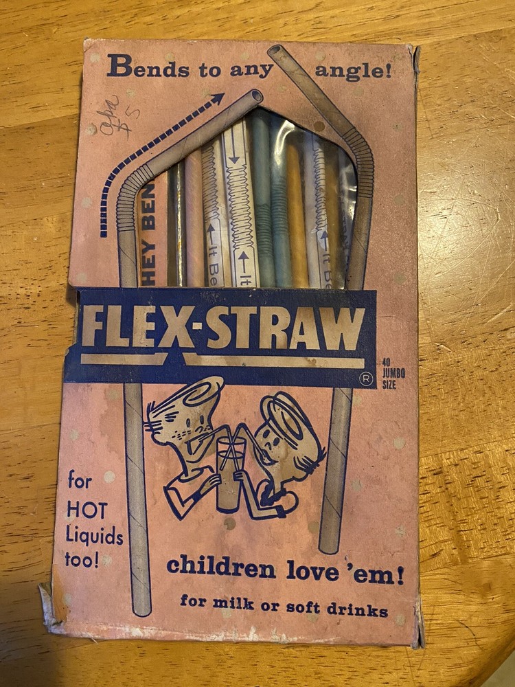 Flex Straw Antique 1950s Flexible Paper Straws In Box