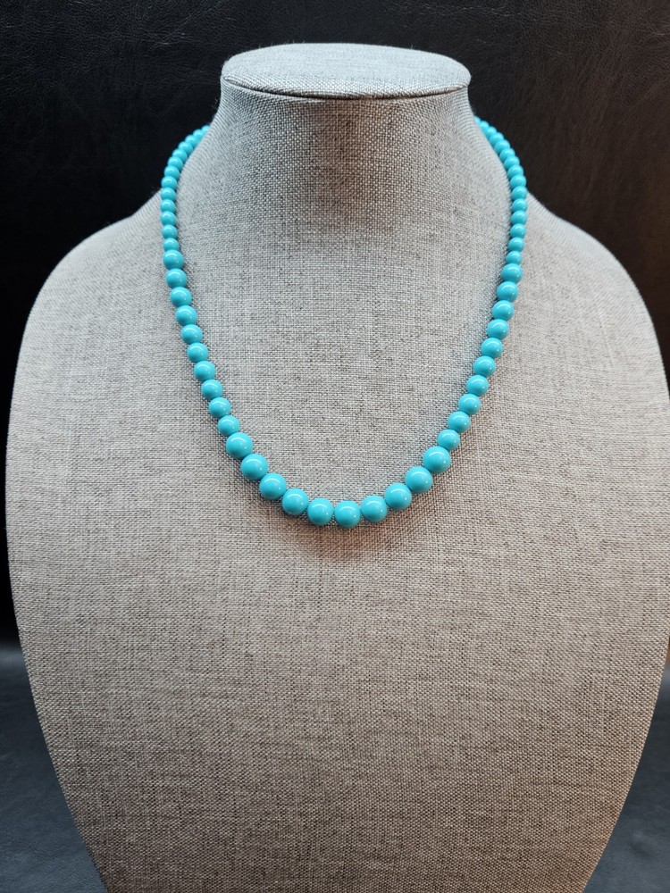 Vintage Gold Tone Turquoise/Teal Color Round Beaded Collar Necklace 20