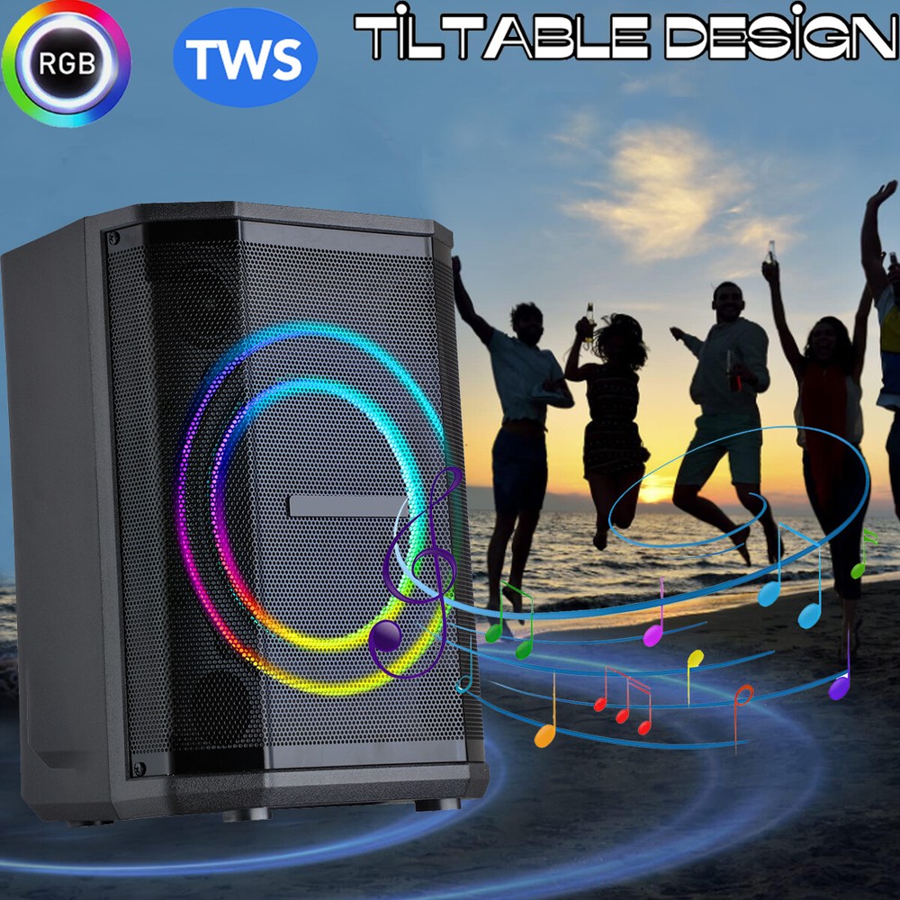 2400W Portable Tiltable Bluetooth Speaker Subwoofer Heavy Bass Sound System +Mic
