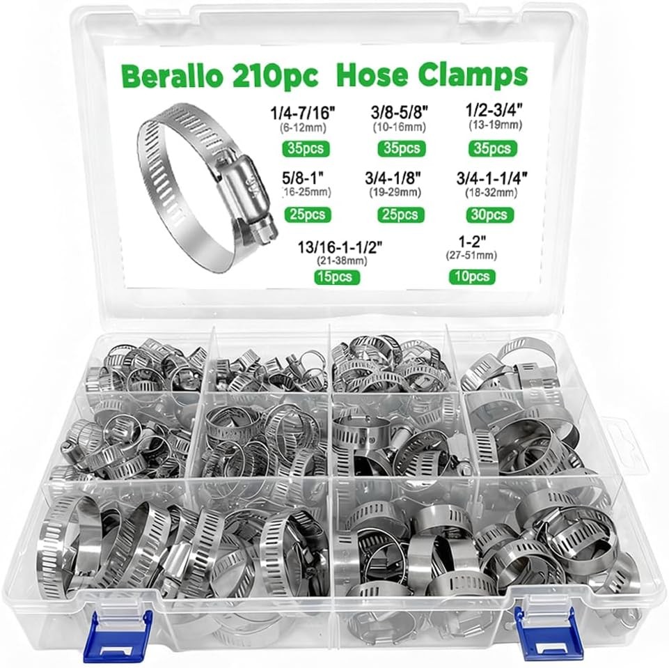 210pcs 304 Stainless Steel Hose Clamp Assortment Kit, 1/4