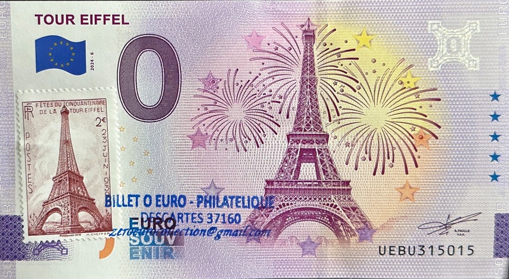 Ticket 0 Euro Philatelic Eiffel Tower Paris France 2024 Number 315015