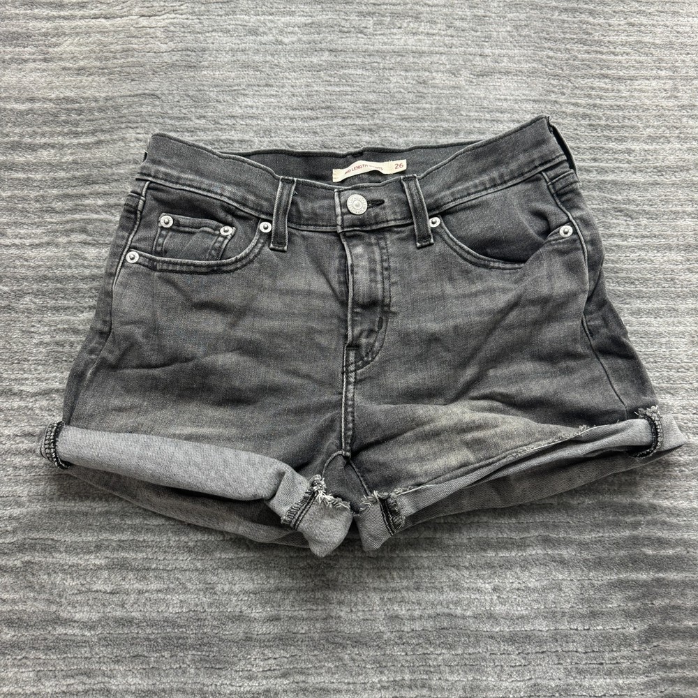 Levi's Jean Shorts Size 26 Womens Mid Length Short Mid Rise Black Denim