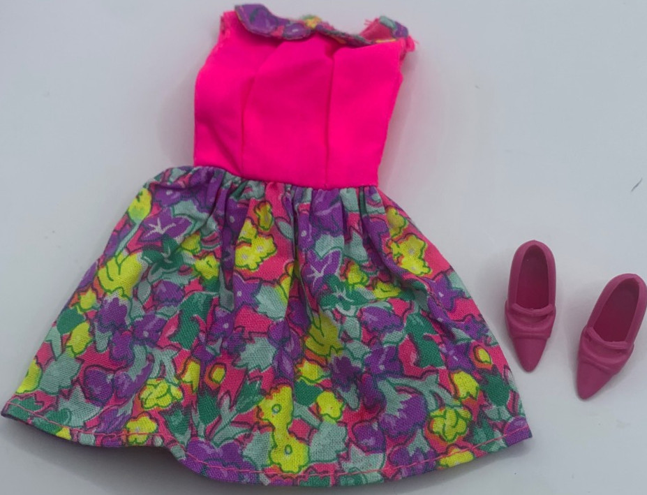 Vintage Barbie Doll Pack Outfit Fashions Pink Floral Neon Dress Clothes
