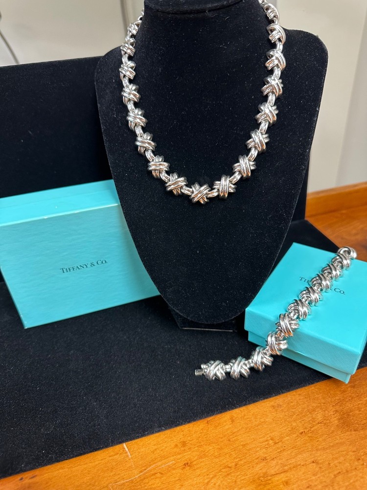 Tiffany & Co Sterling Silver Signature X Bracelet and Necklace Set in Excellent Condition
