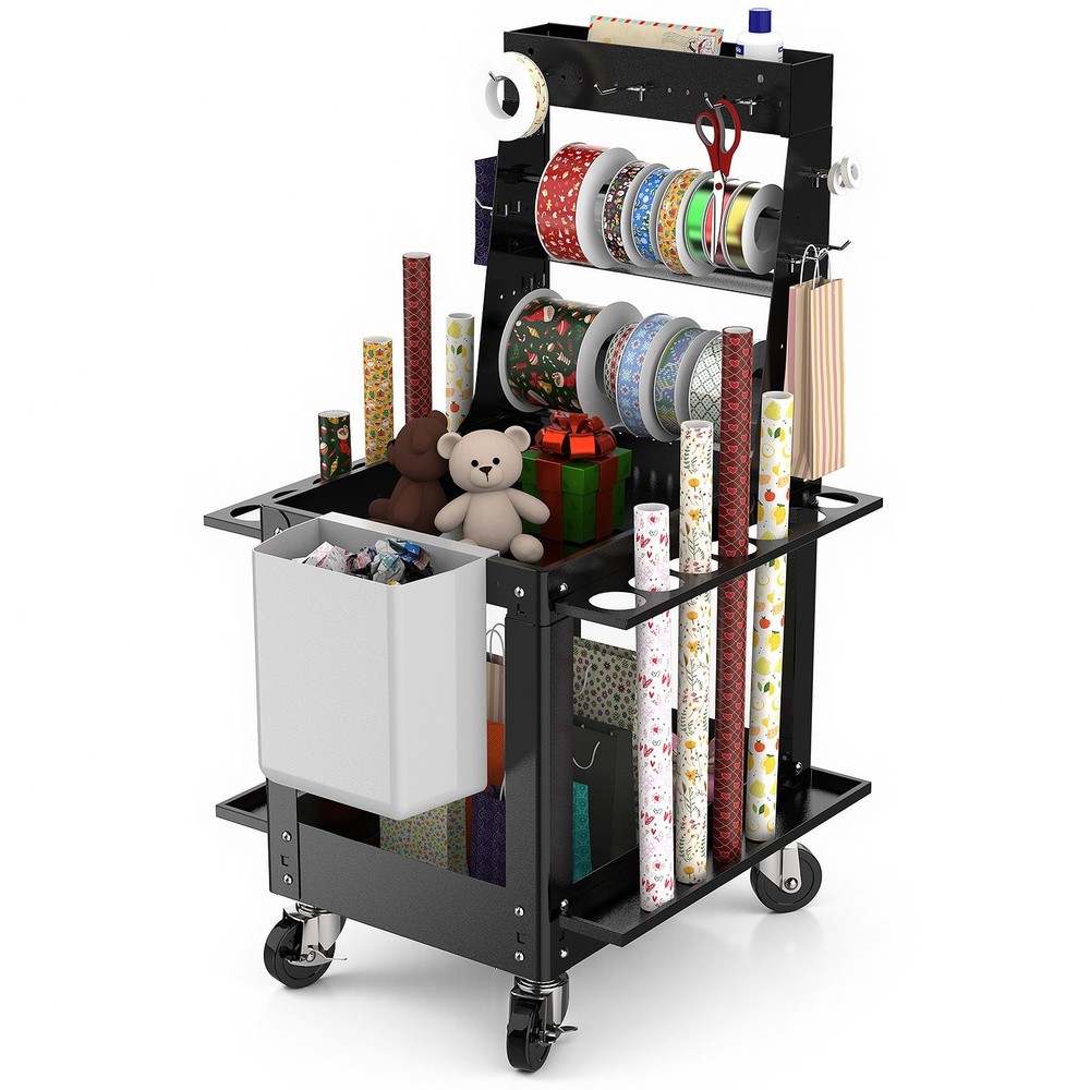 Wrapping Paper Storage Cart - Rolling Gift Wrap Station with Organizer Holder