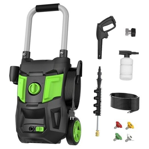 5000PSI 3.0GPM Electric Pressure Washer with 20FT Hose and 35FT Power Cord in Green