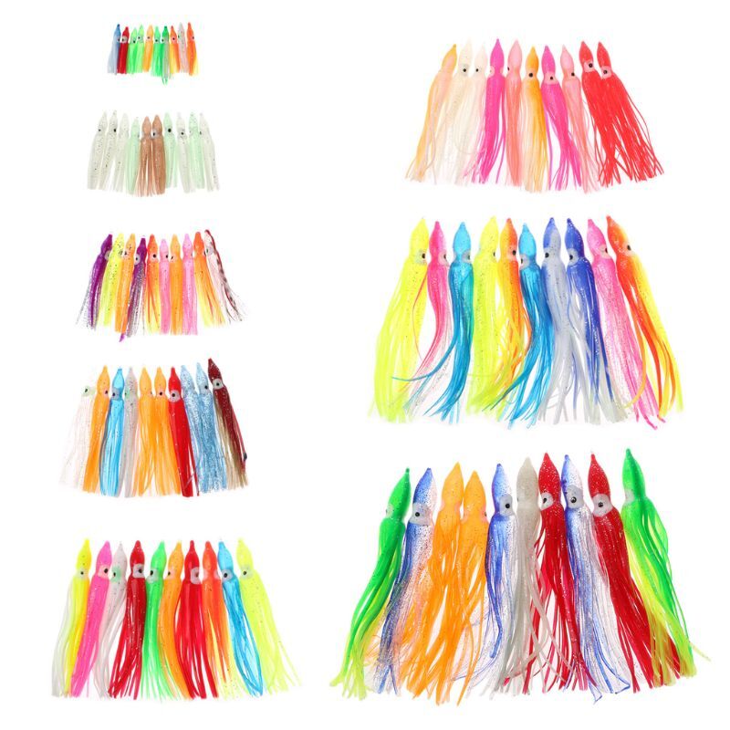 10Pcs Soft Plastic Octopus Lures for Trolling and Squid Fishing